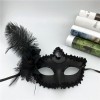 Black Matte Color Side-Feathered Rose Party Ball Venetian Mask 16x22