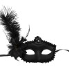 Black Matte Color Side-Feathered Rose Party Ball Venetian Mask 16x22