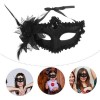 Black Matte Color Side-Feathered Rose Party Ball Venetian Mask 16x22
