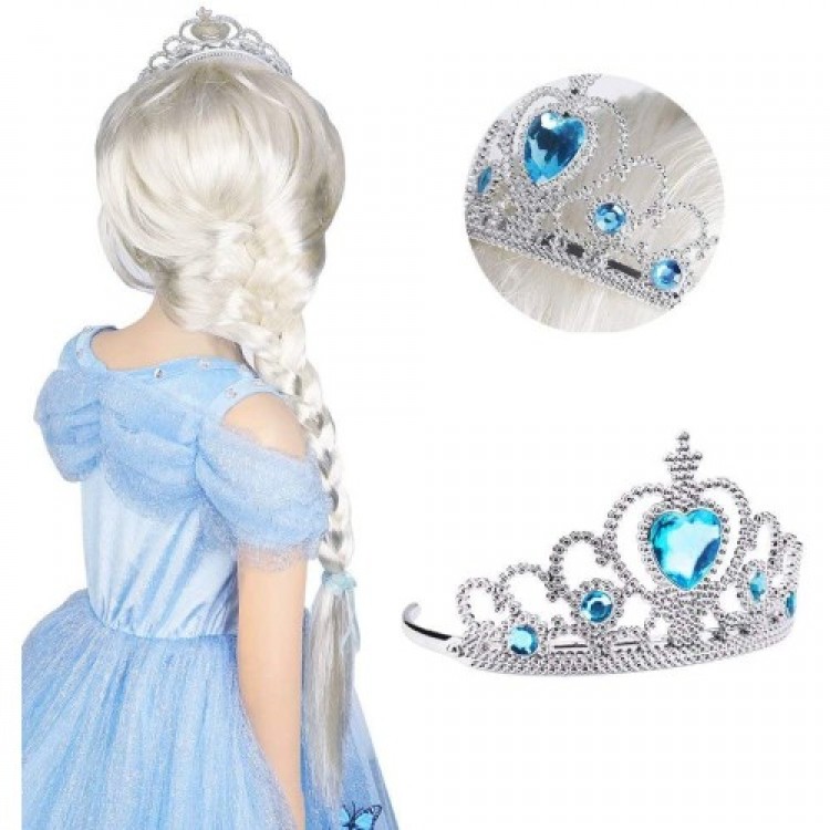 Frozen Elsa Blue Heart Crown and Blue Wand Set Children's Size