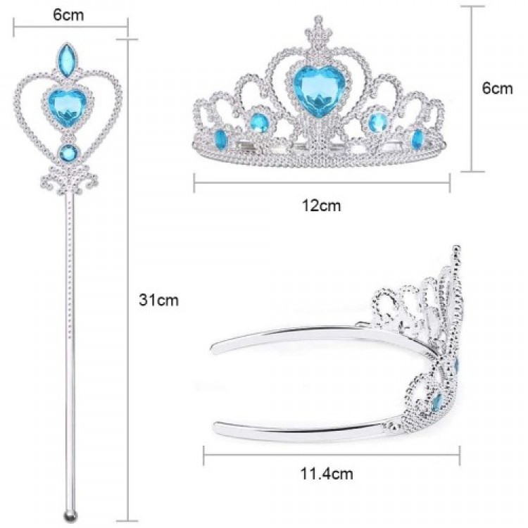 Frozen Elsa Blue Heart Crown and Blue Wand Set Children's Size