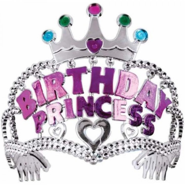 Silver Crown with Pink Birthday Princess Writing Children's Party Crown 11X12 cm