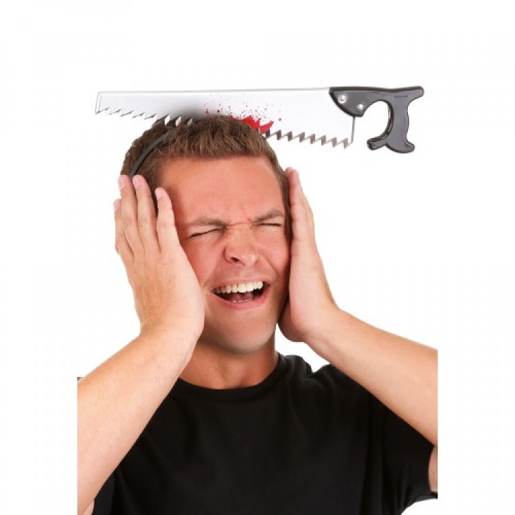 Halloween Bloody Saw Joke Crown Stuck on Head