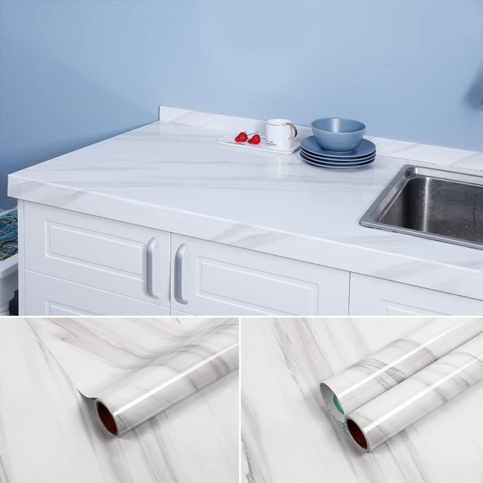 Açık Mermer Desenli Yapışkanlı Kaplama Kağıdı Büyük Boy 5 Metre