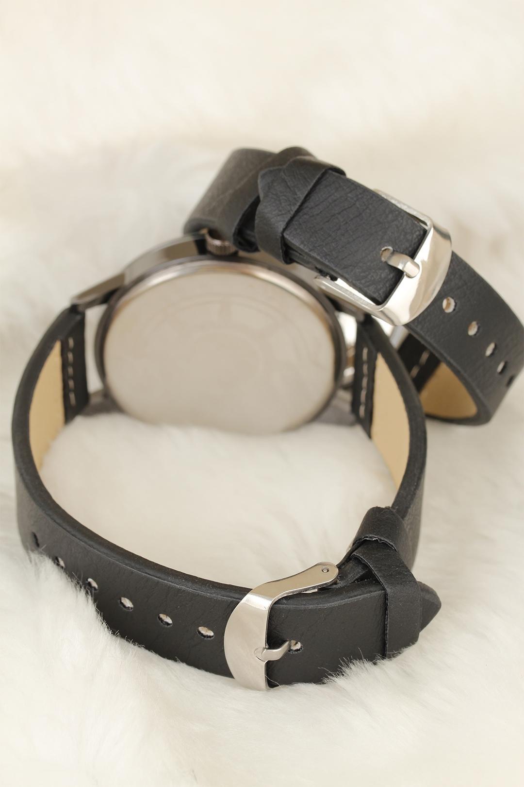 Siyah Deri Kordonlu Füme Metal Kasa Kayı Boyu Figürlü Sevgili Saatleri - TJ-SGK1370