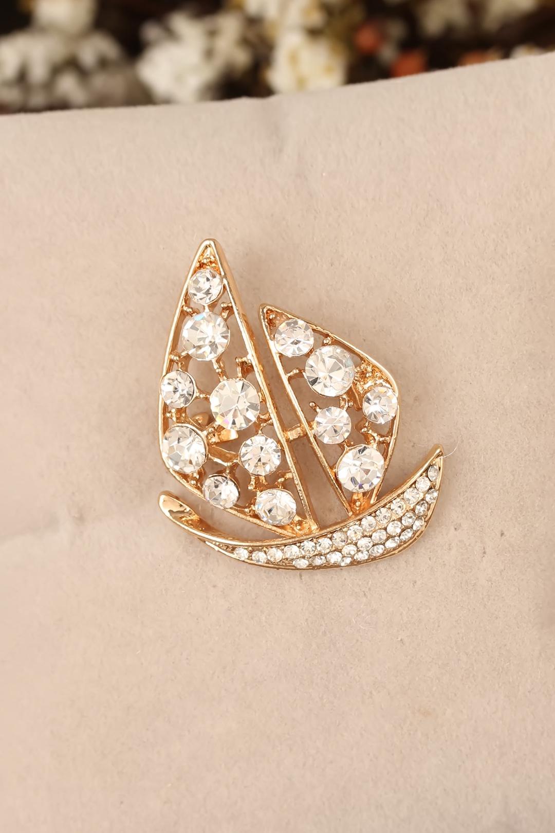 Zirkon Taşlı Yelken Figürlü Broş - TJ-BRS256